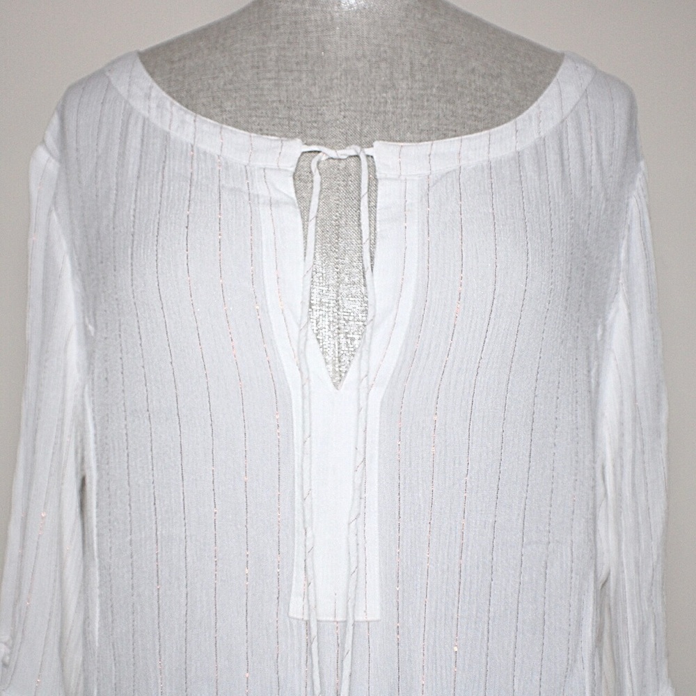 Ellen Tracey White Striped Peasant Blouse Medium - Picture 7 of 12